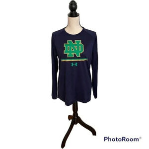 Under Armour Navy Long Sleeve Notre Dame Irish T-shirt Small Emblem Green Gold